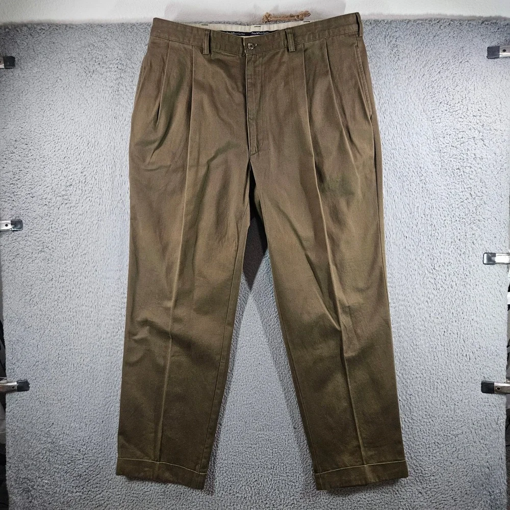 Polo Ralph Lauren Mens 38x30 Pleated Cotton Chino Pants Olive Green Cuffed